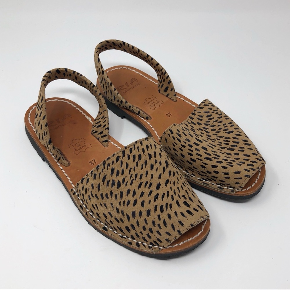 Ria Menorca Leopard Print Open Toe Leather Sandals